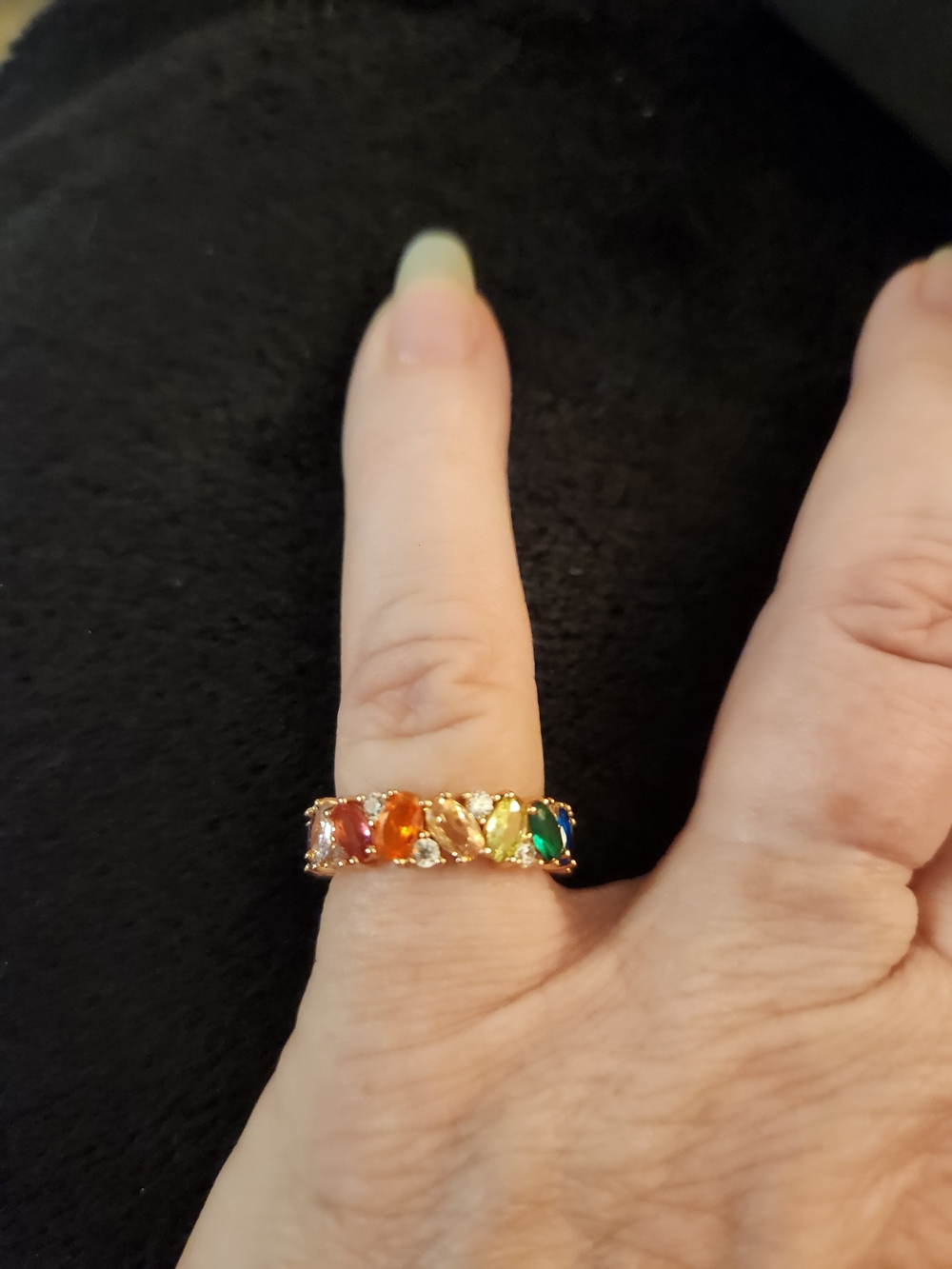 Gold-Tone Multicolor Gemstone Eternity Ring